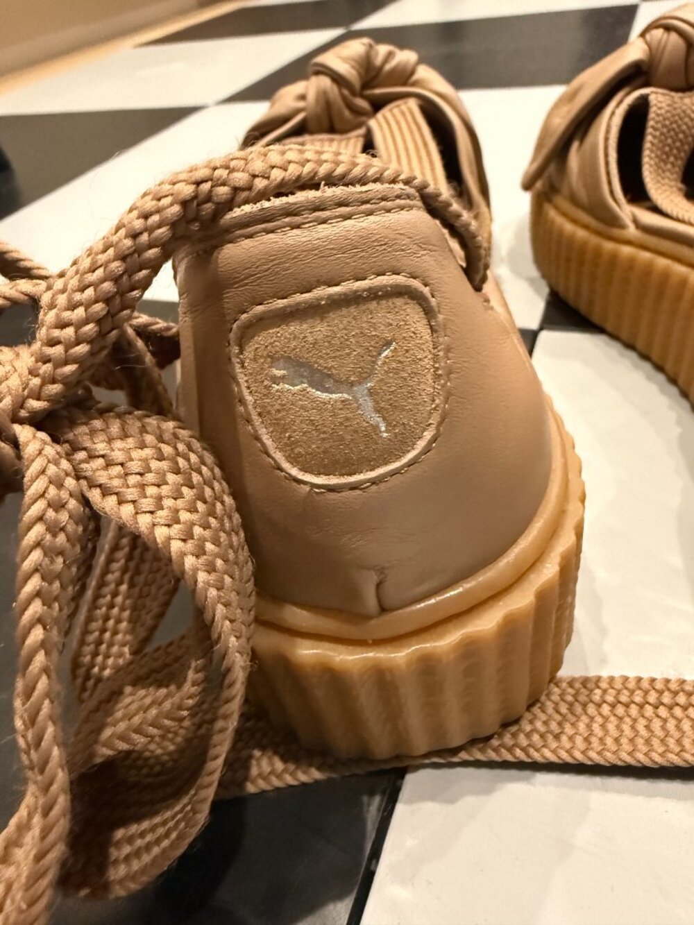 PUMA x FENTY RIHANNA Bow Creeper Sandals - Natural Oatmeal Leather Size 9.5 - Picture 4 of 10